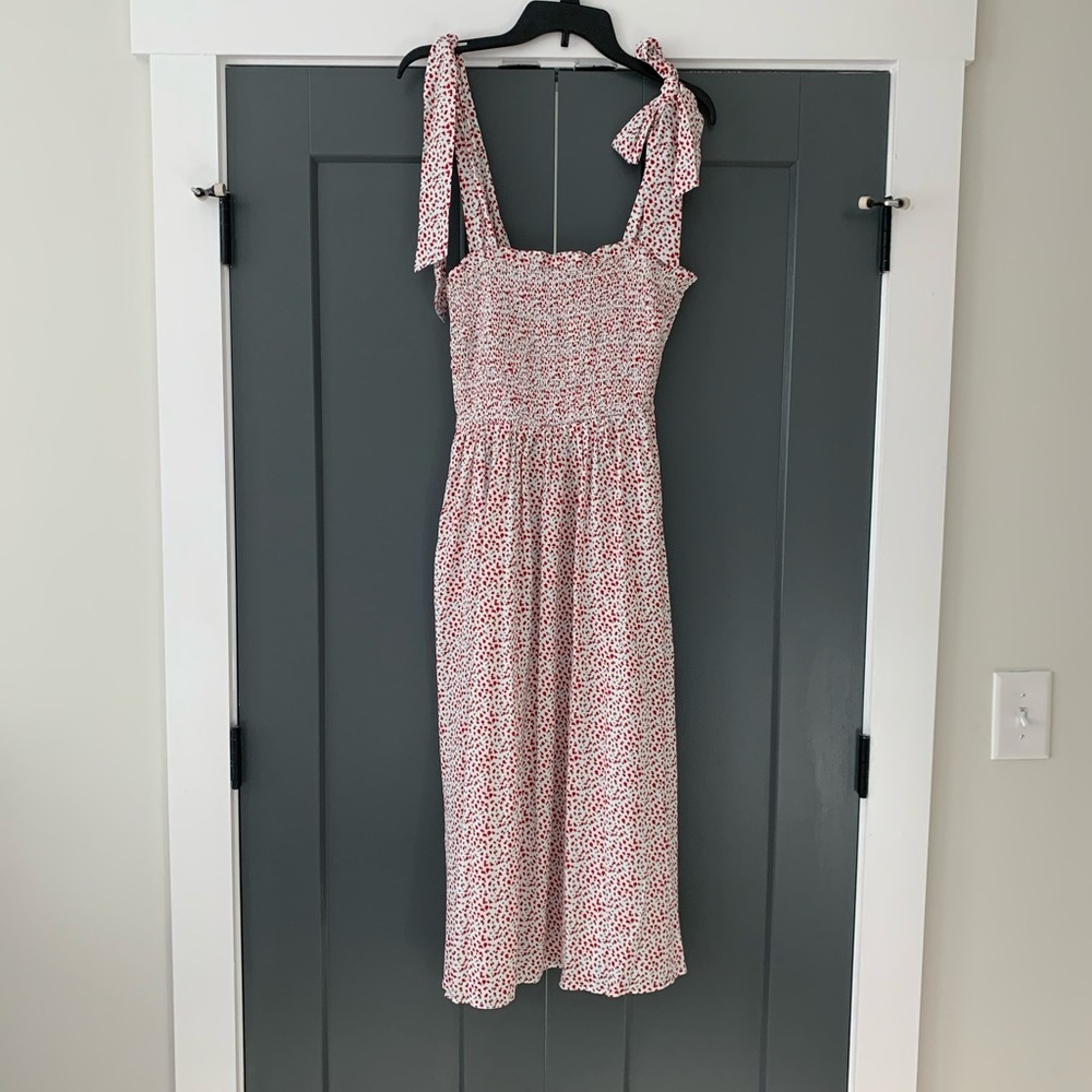 Slide Show tie shoulder rose midi dress